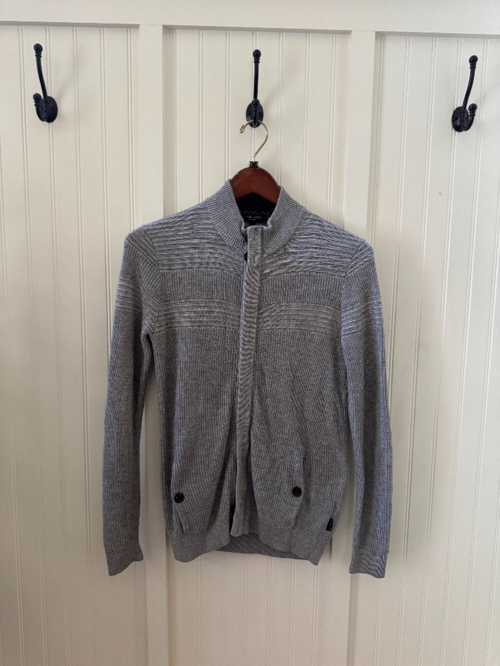 Ted Baker London Gray Ribbed Zip Cardigan Size 2